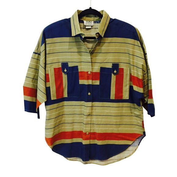 Tops - Kiks Top Womens Size 38 Multicolored Striped‎ Dolman Sleeves Retro Vintage